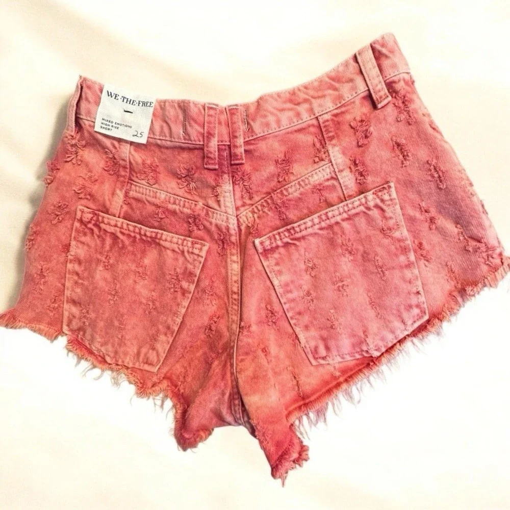 Free People NWT High Rise Shorts 25 Pink Dragonfruit 4th‎ of July Distressed